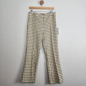 NEW Modcloth Plaid Cropped Wide Leg Pant Yellow Black Houndstooth 10